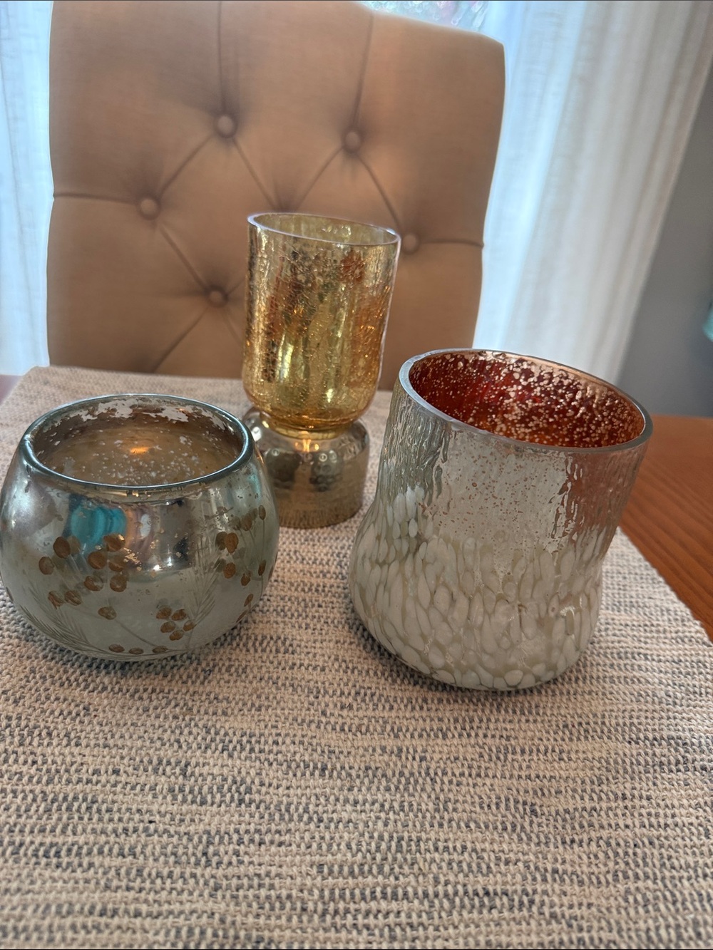 Decorative Metallic Glass Candle Holders - Gold and Silver set of 3